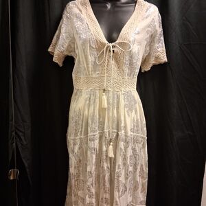 Elegant Cream Maxi Dress with Silver Accents